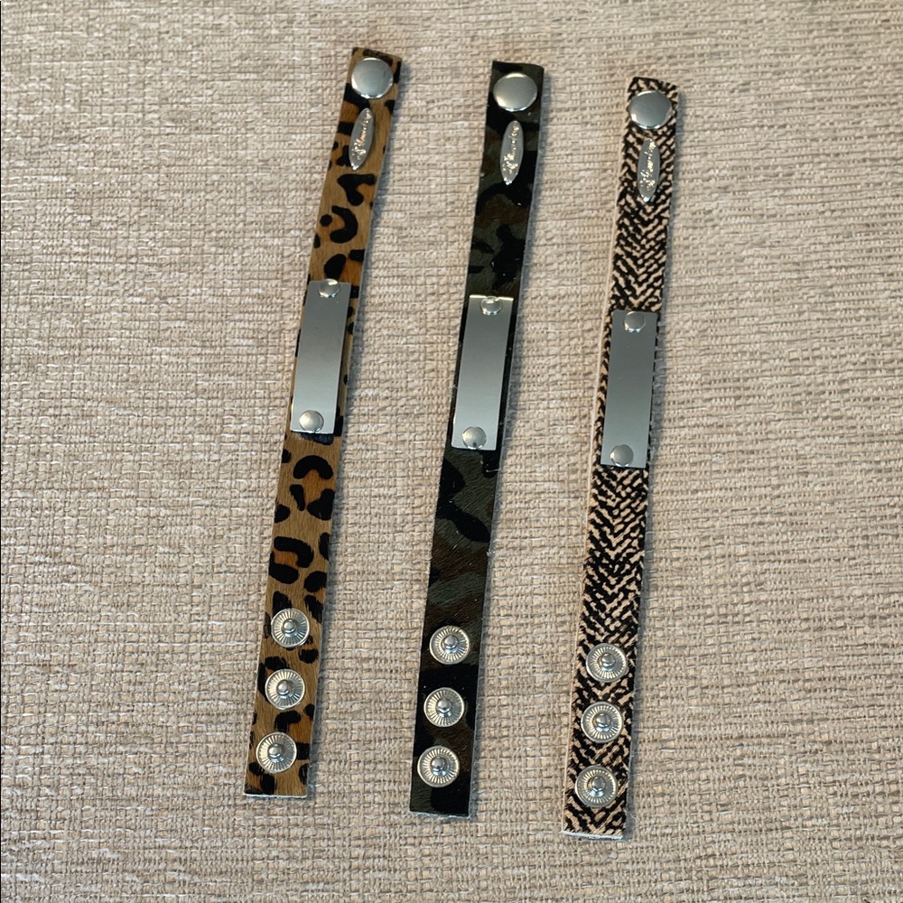 3 BUNDLE Leopard, Camouflage & Herringbone Pattern Snap Bracelet Trio